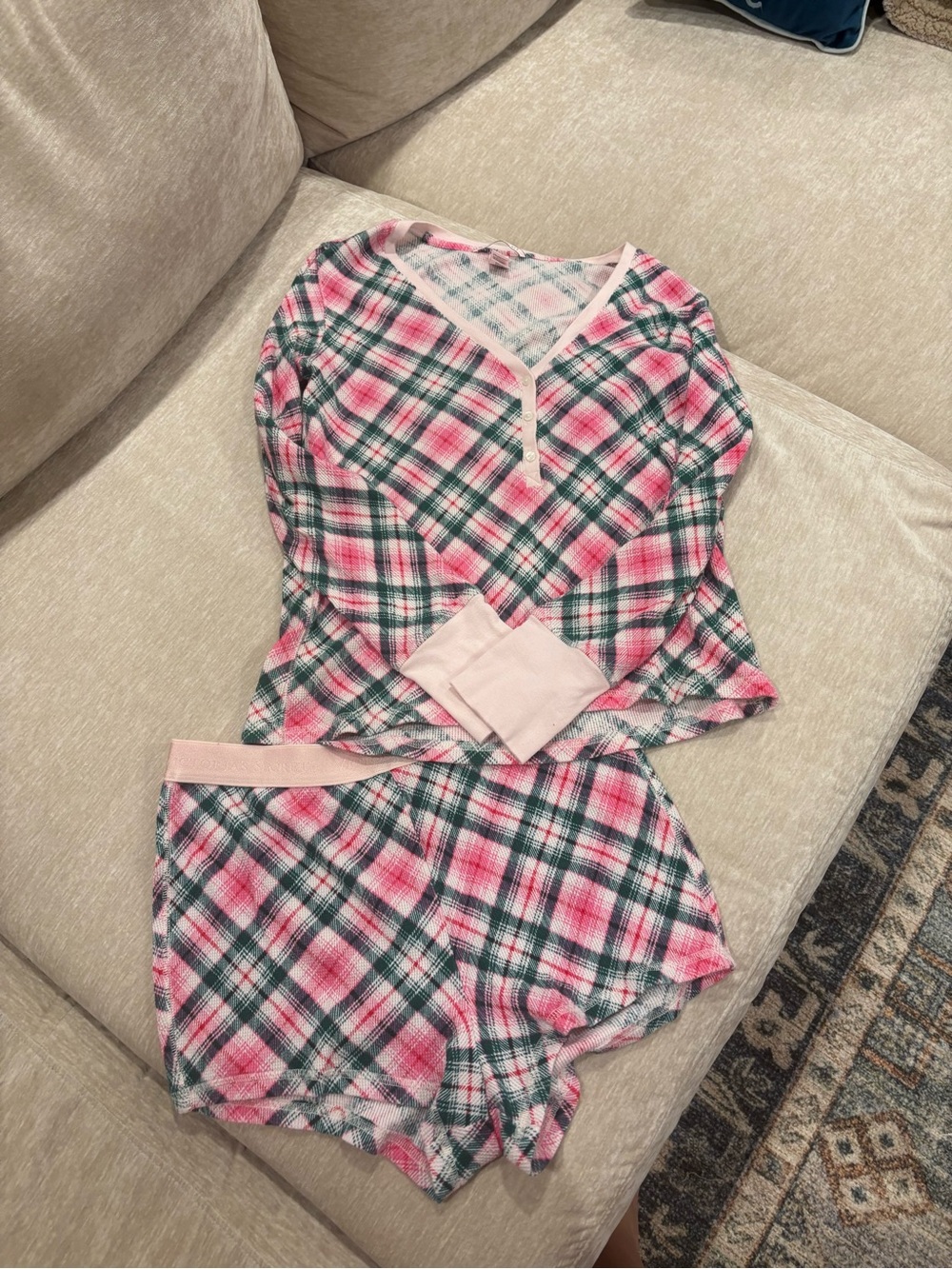 Victoria's Secret Pink and Green Plaid Pajama Set
